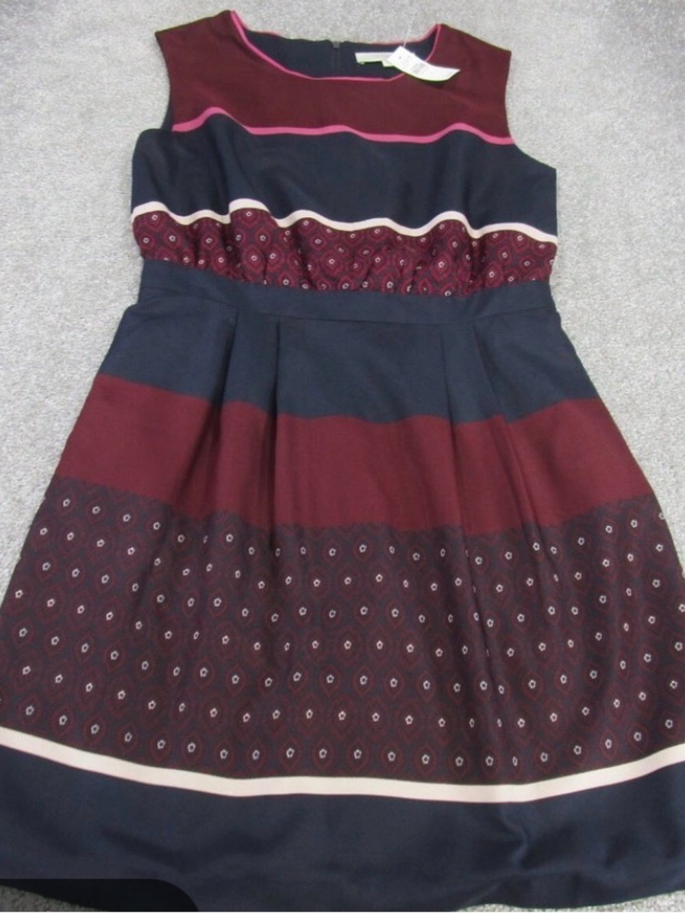 Teen Girls/Women’s Burgundy and Navy Striped Fit-and-Flare Party Dress Size 0